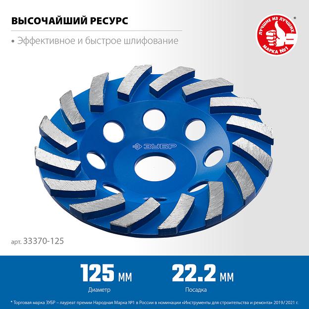 ЗУБР Турбо, d 125 мм, сегментная алмазная шлифовальная чашка, Профессионал (33370-125) фото 3