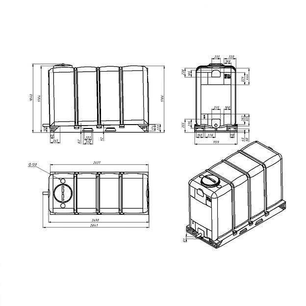 Емкость KR 4000 л с 1 патрубком 110 мм в обрешетке N, полный слив фото 2