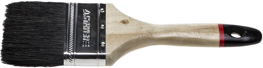 STAYER UNIVERSAL-EURO, 75 мм, 3″, чёрная натуральная щетина, деревянная ручка, все виды ЛКМ, плоская кисть (01022-075) фото 1
