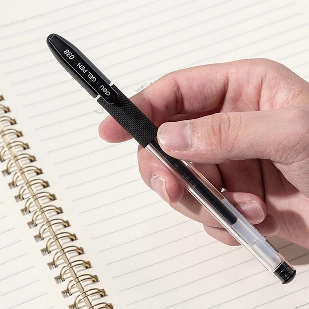 Ручка гелев. Deli EG150-BK прозрачный d=0.38мм черн. черн. игловидный пиш. наконечник резин. манжета фото 3