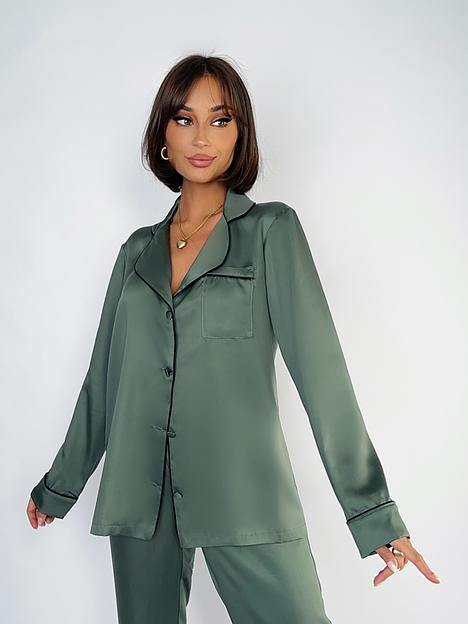 Пижама женская из тенселя с брюками и рубашкой «Хаки», Опт фото 1