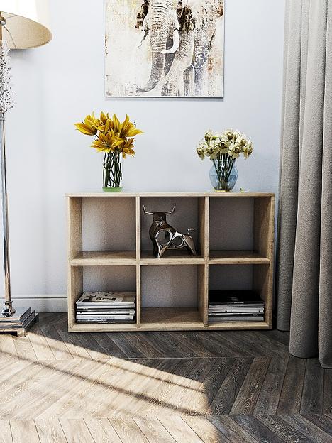 Стеллаж горизонтальный Wood&Stone «Малави» дуб бунратти (металлик) 93.4×31.2×62.8 см фото 1