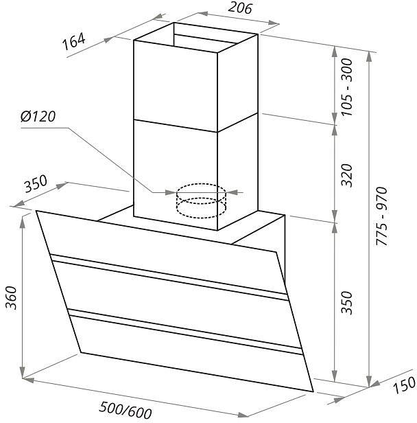 Вытяжка каминная Maunfeld Bridge 60 нержавеющая сталь/черный управление: кнопочное (1 мотор) фото 8