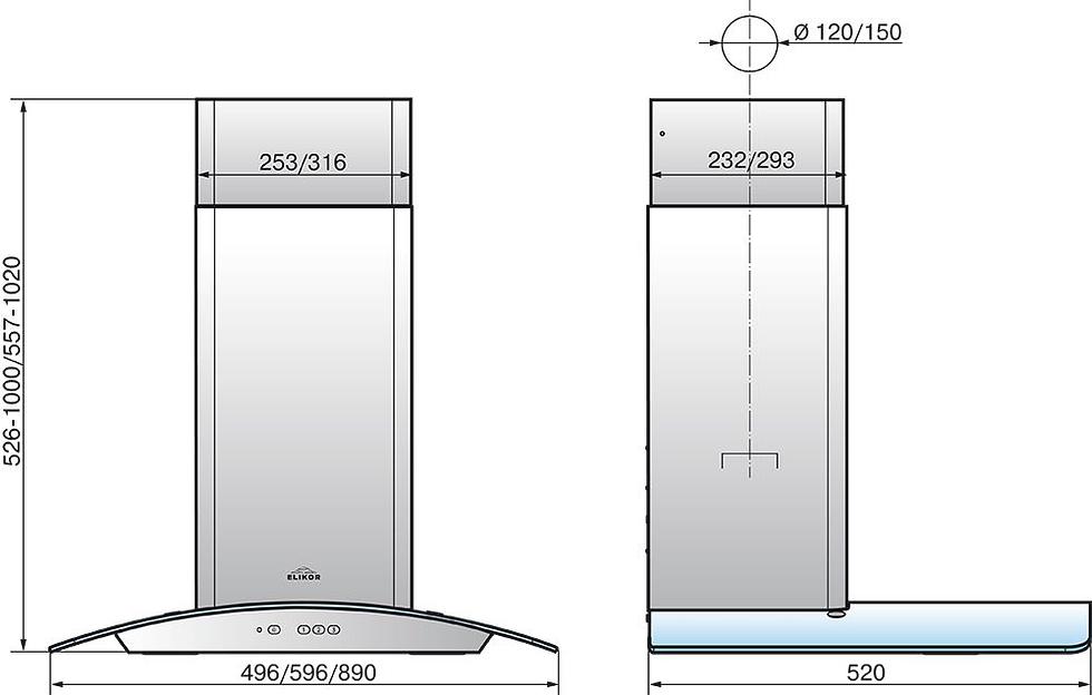 Вытяжка каминная Elikor Аметист 60Н-430-К3Д нержавеющая сталь/тонированное стекло управление: кнопочное (1 мотор) фото 2