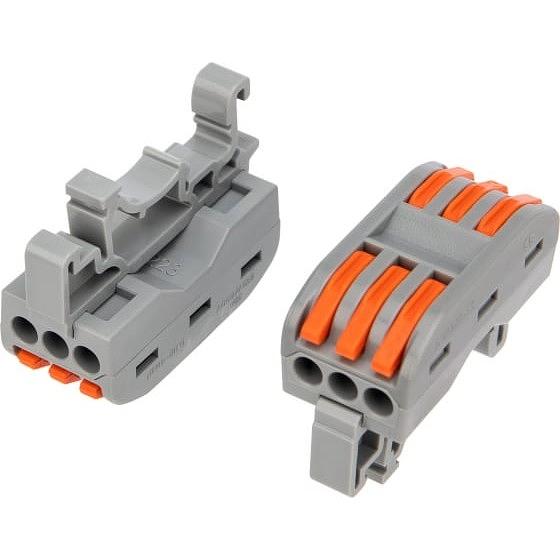 Rexant 07-5238 Клемма СМК 222-423D проходная 3-полюсная, с креплением на DIN-рейку (0,08-4 мм?) серая (50 шт./уп.) фото 1