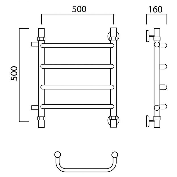 Полотенцесушитель водяной Роснерж Скоба L102001 50x50 с боковым подключением 400 фото 2