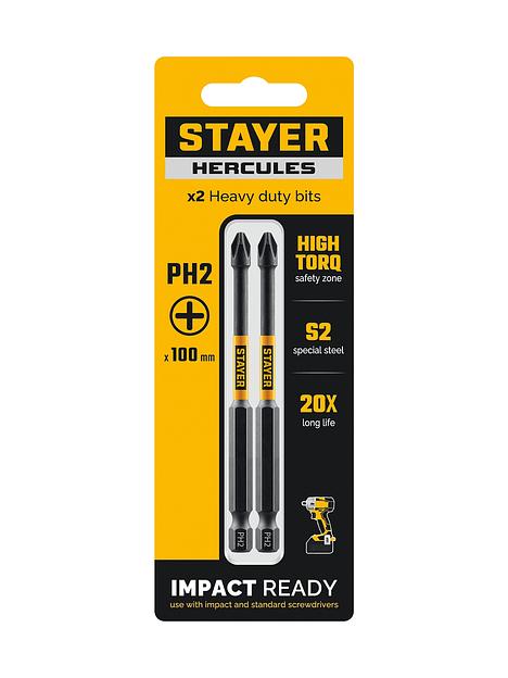 STAYER HERCULES, PH2, 100 мм, 2 шт, торсионные биты (26231-2-100-2) фото 1