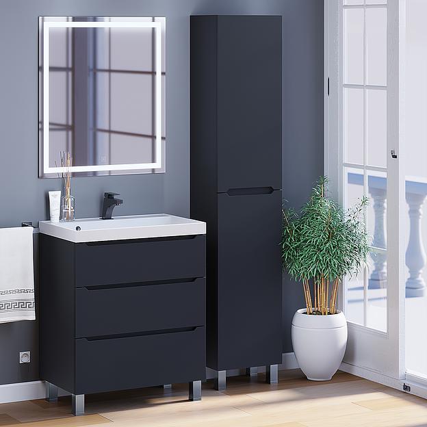 Тумба под раковину для ванной Uperwood Tanos 70 см, напольная, черная матовая, 3 ящика фото 5