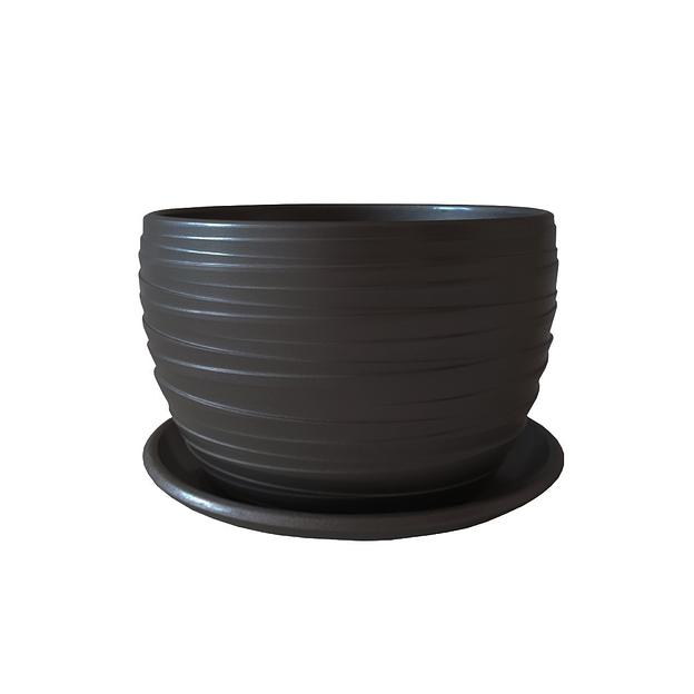Керамический горшок Рельеф с подставкой, 0,5 л., Д115 Ш115 В105, черный фото 1