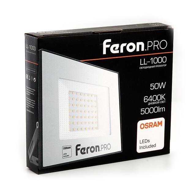 Прожектор светодиодный ДО-50w 6400К 5000Лм IP65 черный Feron.PRO фото 4