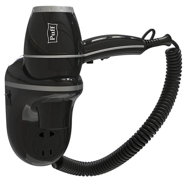 Фен для волос настенный "Puff-1800ВlB", черный, 1,8 кВт, 20,5х11х24 см фото 1