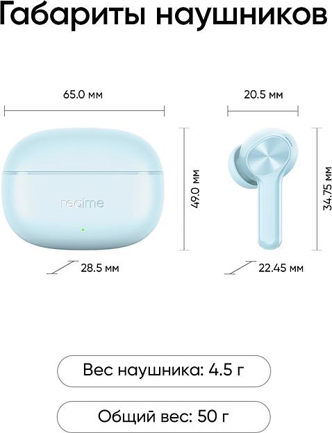 Гарнитура внутриканальные Realme Buds T200x синий беспроводные bluetooth в ушной раковине (6941764467675) фото 9