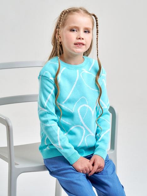 Джемпер «Сердечки» бирюзово-голубой, для девочек ОПТ фото 5