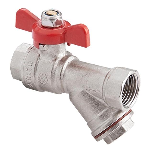 Кран шаровой латунный MVI с фильтром DN15 PN25 вн-вн, бабочка, полнопроходной фото 1