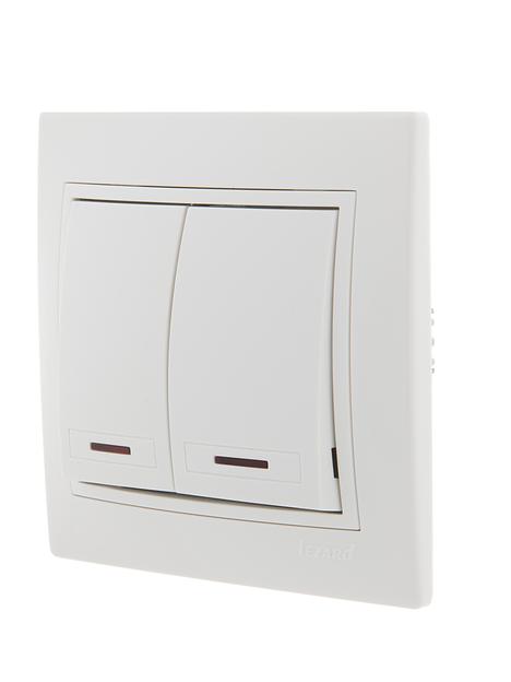 MIRA Выключатель двухклавишный с подсветкой белый с белой вставкой фото 1