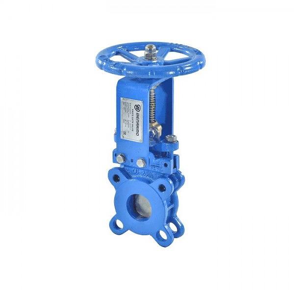 Задвижка шиберная двусторонняя чугун Ду 350 Ру7 межфл со штурвалом уплотнение: NBR Benarmo фото 1