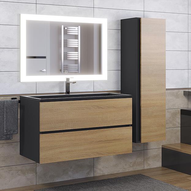 Тумба под раковину для ванной Uperwood Barsa 90 см, подвесная, черная/дуб сонома фото 7