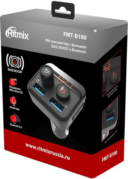 Автомобильный FM-модулятор Ritmix FMT-B100 черный MicroSD BT USB (80000554) фото 6