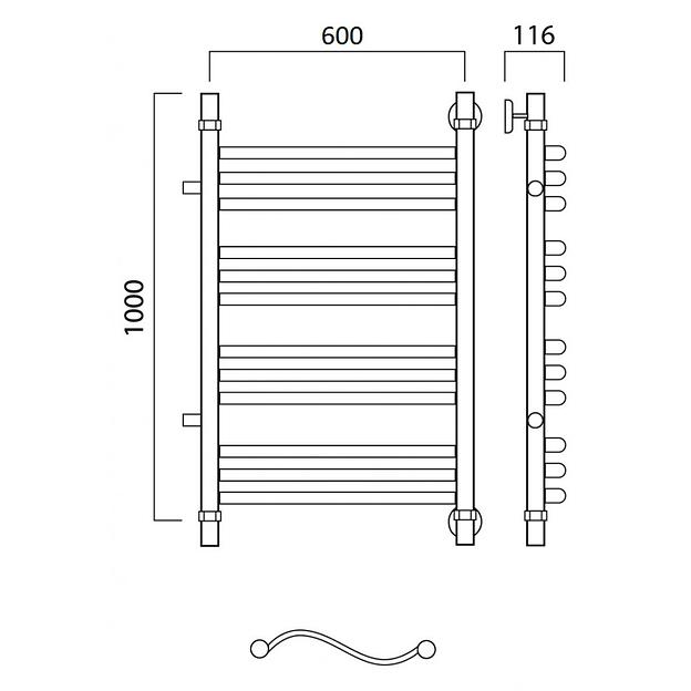 Полотенцесушитель водяной Роснерж Волна L101011 100x60 с боковым подключением 800 групповой фото 2