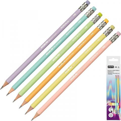 Набор простых карандашей, 6 шт, НВ, с ластиком, заточенные, трехгранные, Attache Selection Borealis фото 1