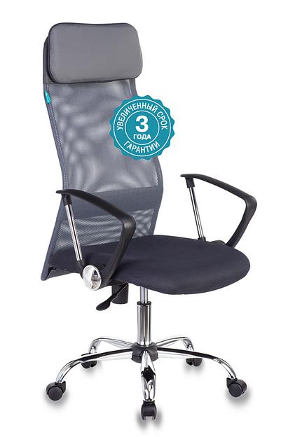 Кресло руководителя Бюрократ KB-6N темно-серый TW-04 TW-12 сетка с подголов. крестовина металл хром фото 1