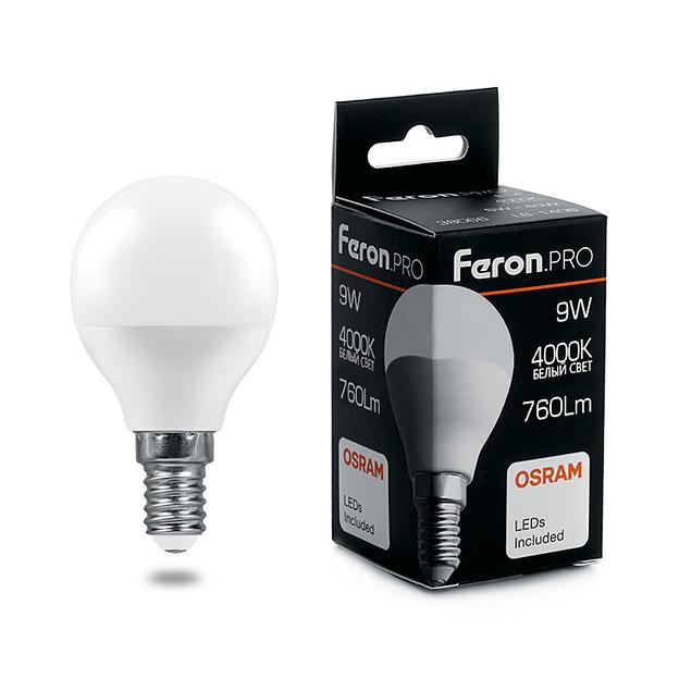 Лампа светодиодная LED 9вт Е14 белый матовый шар Feron.PRO фото 1