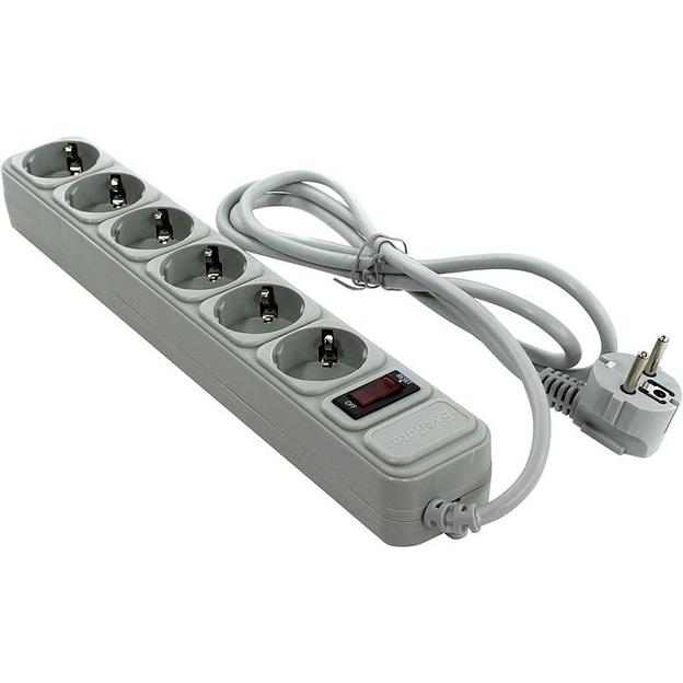 Exegate EX266865RUS Сетевой фильтр Exegate SP-6-1.5G (6 розеток, 1.5м, евровилка, светло-серый) фото 1
