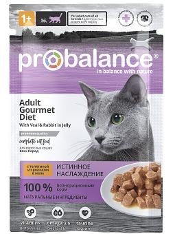 Консервированный корм для кошек Probalance Gourmet Diet с телятиной и кроликом в желе, 85г ОПТ фото 1