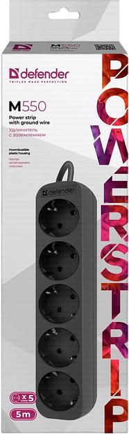 Сетевой удлинитель Defender M550 5м (5 розеток) черный (коробка) фото 3