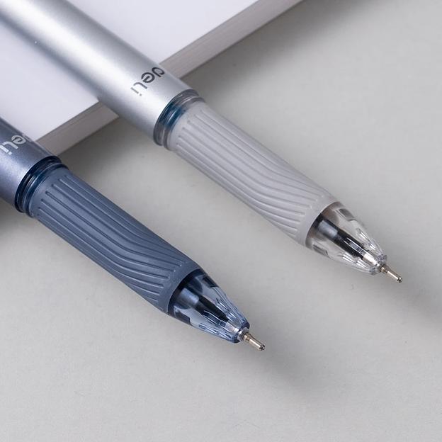 Ручка шариков. Deli Xtream (EQ47-BL) d=0.7мм син. черн. карт.уп. игловидный пиш. наконечник резин. манжета чернила пониженной вязкости фото 5