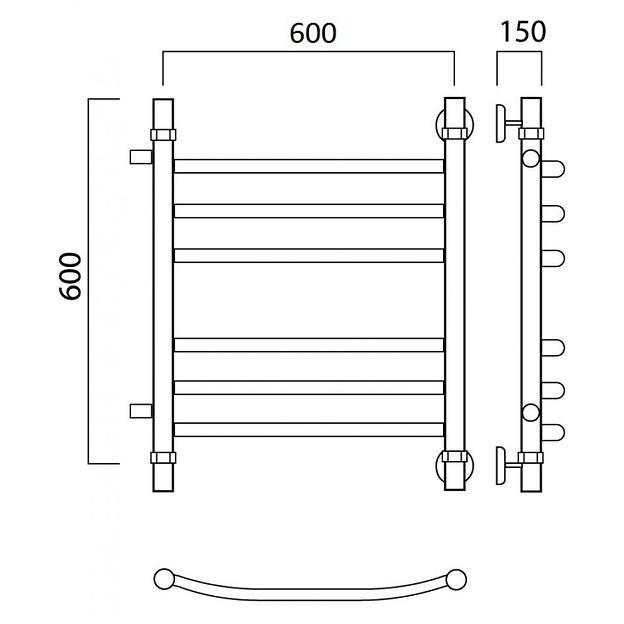 Полотенцесушитель водяной Роснерж Дуга L104011 60x60 с боковым подключением 320 групповой фото 2
