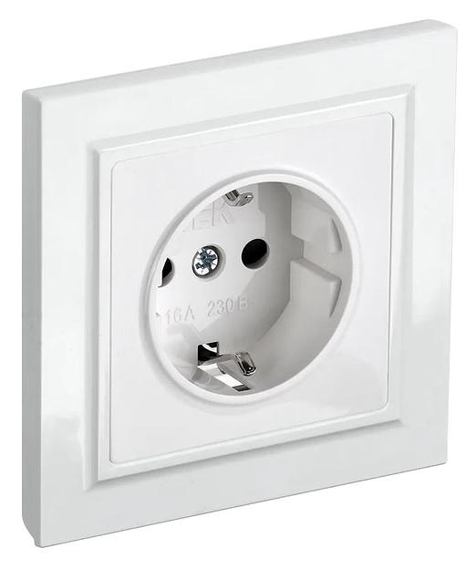 Розетка силов. IEK Brite РСР14-1-0-БрБ BR-R14-16-K01-F одинар. скрыт. зазем. штор. белый (упак.:1шт) фото 1