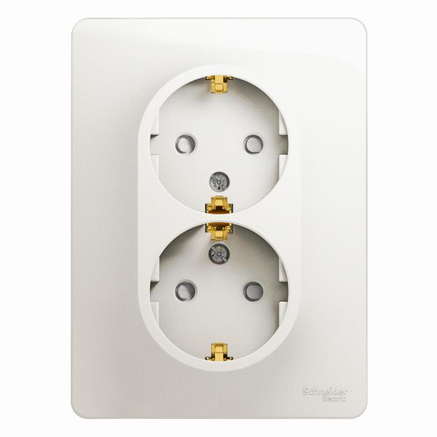 GLOSSA Розетка двойная с заземлением со шторками перламутр в сборе фото 1