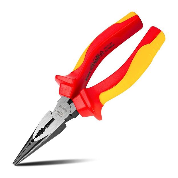 Диэлектрические удлиненные плоскогубцы Deli DL512106 160мм, сталь Cr-V, сертификат VDE для работ под напряжением до 1000 В фото 1