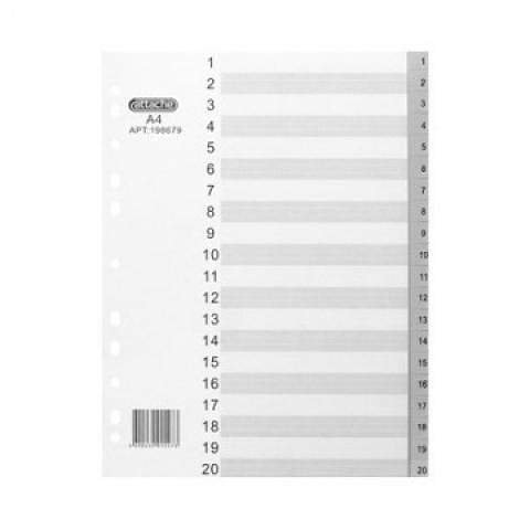 Разделители пластиковые А4, 1-20, серый, Attache фото 1