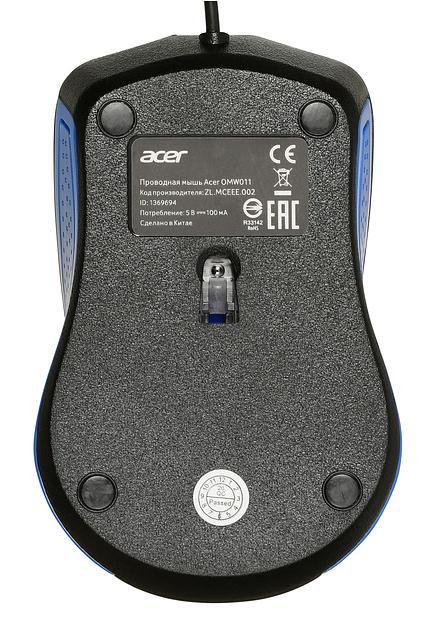 Мышь Acer OMW011 черный/синий оптическая (1200dpi) USB (3but) фото 2