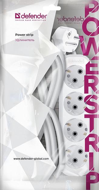 Сетевой удлинитель Defender R340 5м (4 розетки) белый (пакет ПЭ) фото 4