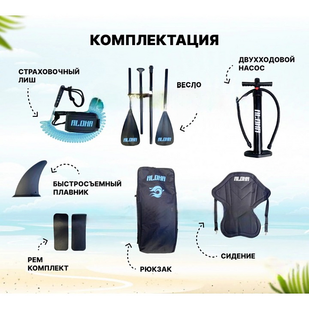 Надувная sup-доска Aloha 384x84x15 см (сап-каяк 2в1) фото 6