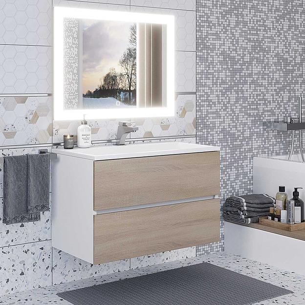Тумба под раковину для ванной Uperwood Barsa 80 см, подвесная, белая/дуб сонома фото 1