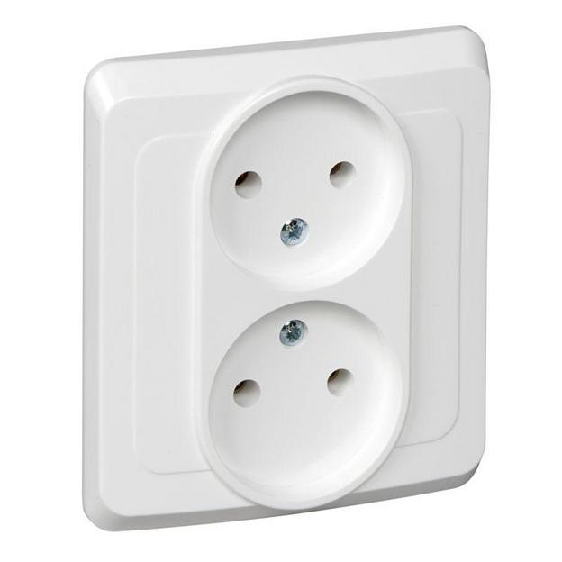 Systeme electric PC16-005B ЭТЮД С/У двойная РОЗЕТКА без заземления без шторок 16А 250B, БЕЛЫЙ, Россия фото 1