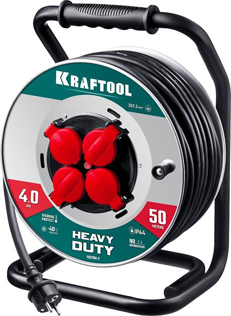 KRAFTOOL HEAVY DUTY 4.0, КГ 3х2.5 50м 4000Вт IP44, силовой удлинитель на стальной катушке (55086-50) фото 1