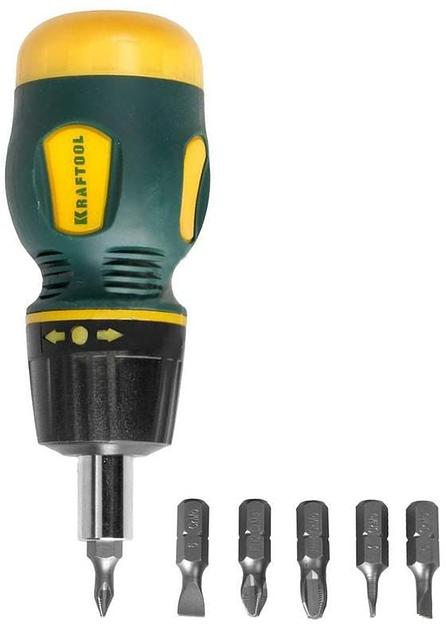 Набор KRAFTOOL "EXPERT" Отвертка реверсивная, с Cr-V битами, SL: 3; 5; 6 мм, PH № 1; 2; 3,двухкомпонентная рукоятка,7предметов [26190-H7] фото 1