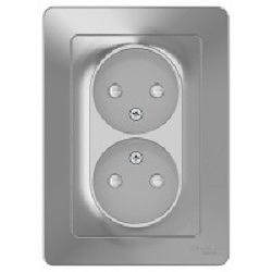 Systeme electric BLNRS000123 BLANCA С/У РОЗЕТКА двойная без заземления со шторк., 16А, 250В, АЛЮМИНИЙ фото 1