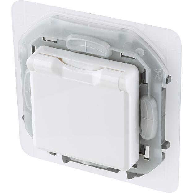 Legrand 673740 Розетка 2К+З IP 44 с откидной крышкой и шторками - немецкий стандарт - 16 А - 250 В~ - INSPIRIA - белый фото 3