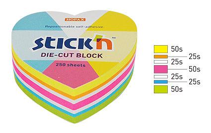 Блок самоклеящийся бумажный Stick`n 21836 64x67мм 250лист. неон ассорти "сердце" фото 1