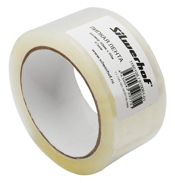 Клейкая лента упаковочная Silwerhof 970001-01 прозрачная шир.48мм дл.66м 47мкм полипропилен фото 1