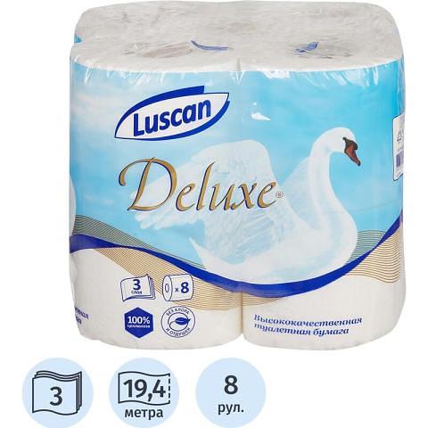 Туалетная бумага 3сл, 19,35м, 8 рулонов, Luscan Deluxe фото 1