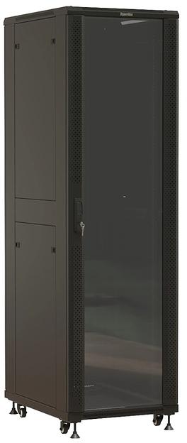Шкаф серверный Hyperline (TTBR-4261-AS-RAL9004) напольный 42U 600x1000мм пер.дв.стекл задн.дв.спл.стал.лист 2 бок.пан. 800кг черный 910мм 2055мм IP20 сталь фото 1