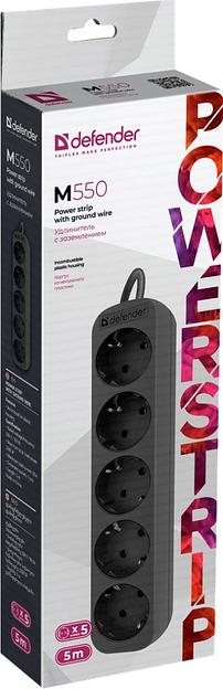 Сетевой удлинитель Defender M550 5м (5 розеток) черный (коробка) фото 4