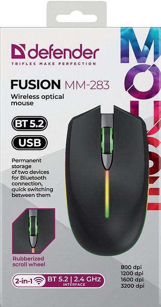 Мышь Defender Fusion MM-283 черный оптическая 3200dpi беспров. BT/Radio USB 3but (52283) фото 4